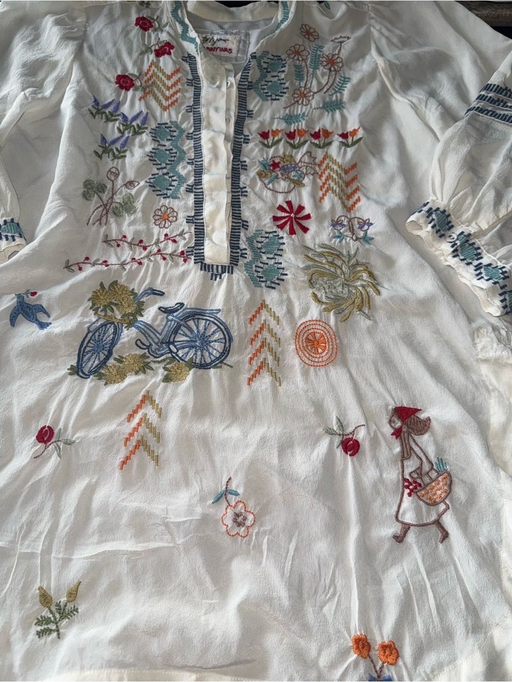 Johnny Was White Embroidered Boho Tunic with Multicolor Motifs - Picture 2 of 5